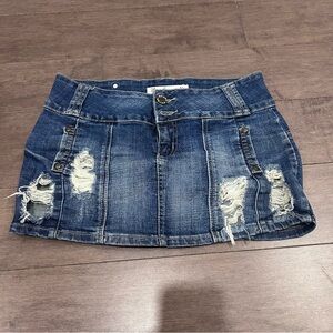 Trendy Blue Distressed Mini Skirt